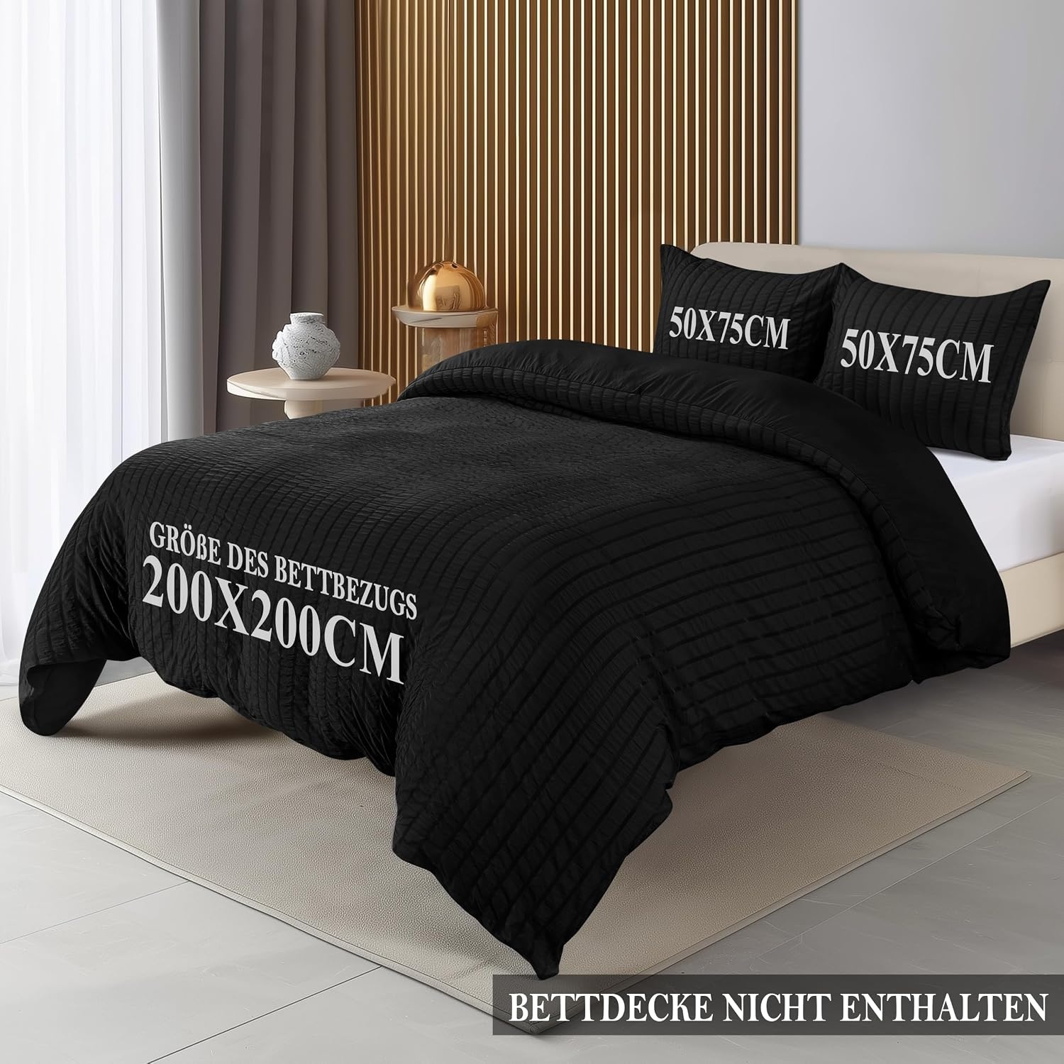 image:imageUtopia Bedding Seersucker Bettwsche 135x200 Set Mikrofaser Polyester Bettbezug 135x200 cm 1 Kissenbezug 80x80 cm BeigeSchwarz