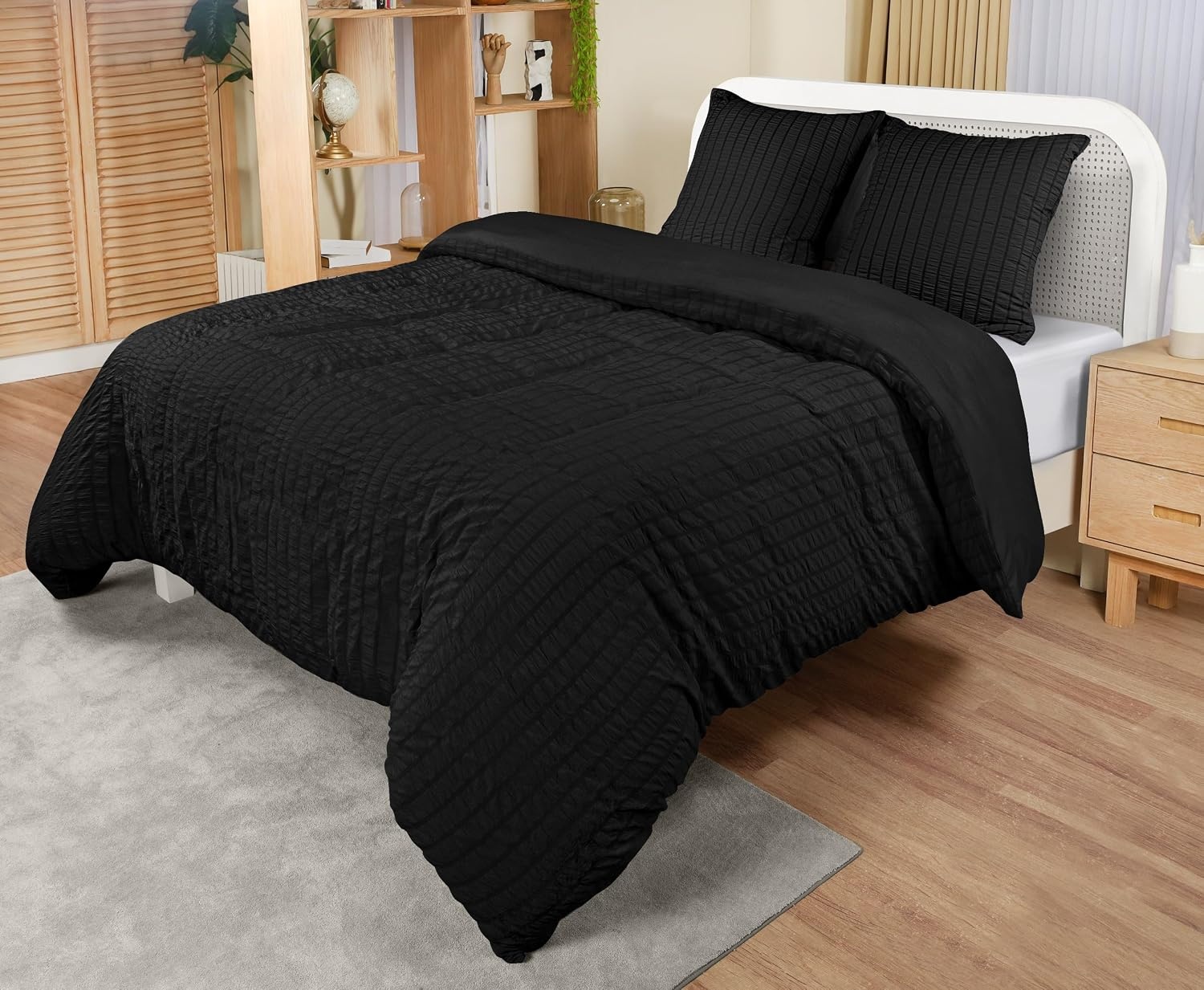 image:imageUtopia Bedding Seersucker Bettwsche 135x200 Set Mikrofaser Polyester Bettbezug 135x200 cm 1 Kissenbezug 80x80 cm BeigeSchwarz