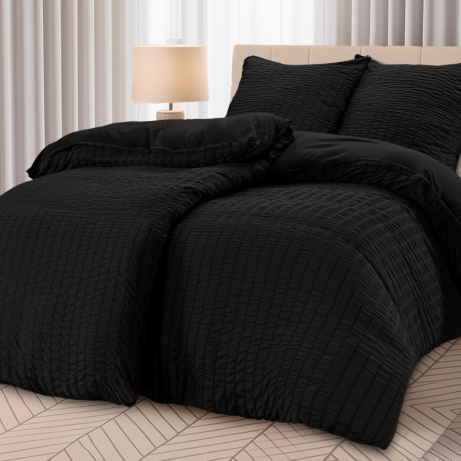image:imageUtopia Bedding Seersucker Bettwsche 135x200 Set Mikrofaser Polyester Bettbezug 135x200 cm 1 Kissenbezug 80x80 cm BeigeSchwarz