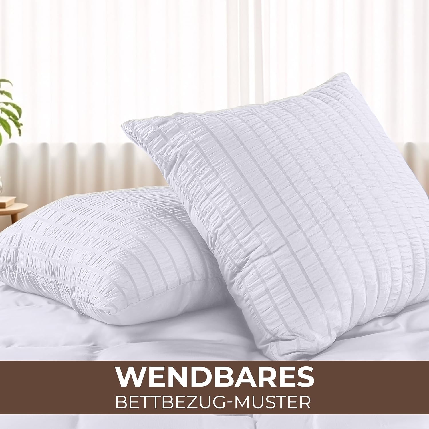 image:imageUtopia Bedding Seersucker Bettwsche 135x200 Set Mikrofaser Polyester Bettbezug 135x200 cm 1 Kissenbezug 80x80 cm BeigeWei