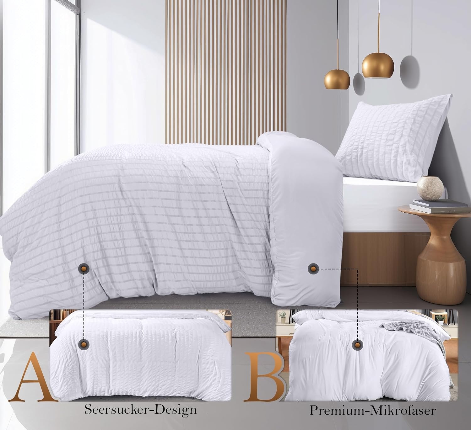 image:imageUtopia Bedding Seersucker Bettwsche 135x200 Set Mikrofaser Polyester Bettbezug 135x200 cm 1 Kissenbezug 80x80 cm BeigeWei