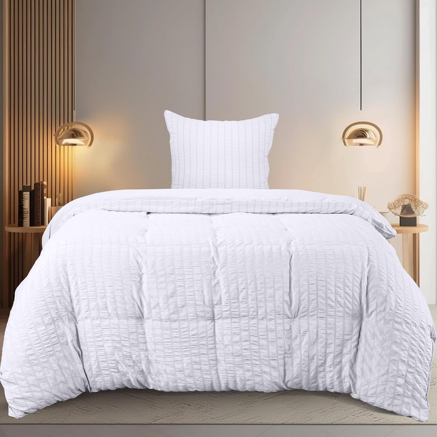 image:imageUtopia Bedding Seersucker Bettwsche 135x200 Set Mikrofaser Polyester Bettbezug 135x200 cm 1 Kissenbezug 80x80 cm BeigeWei