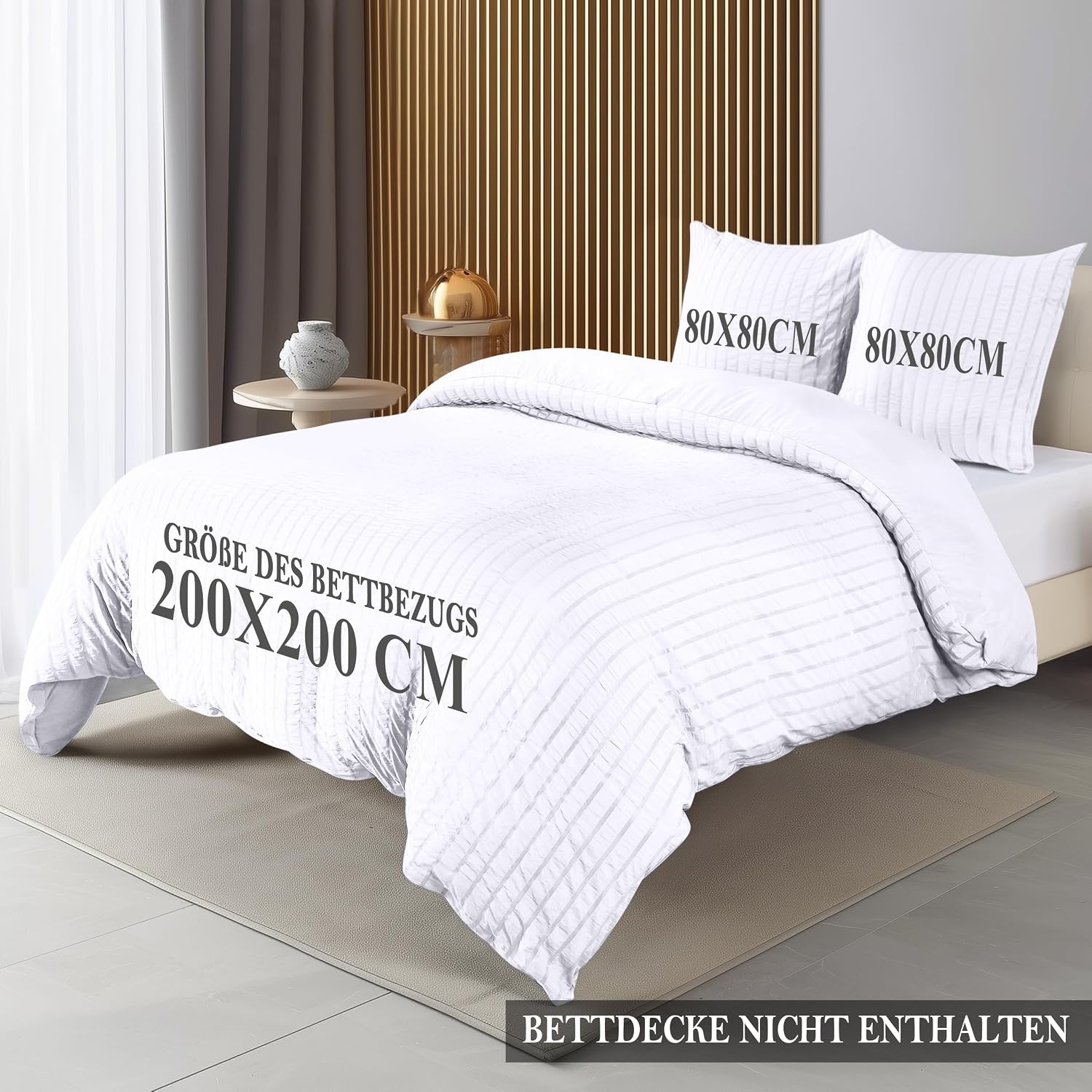 image:imageUtopia Bedding Seersucker Bettwsche 135x200 Set Mikrofaser Polyester Bettbezug 135x200 cm 1 Kissenbezug 80x80 cm BeigeWei