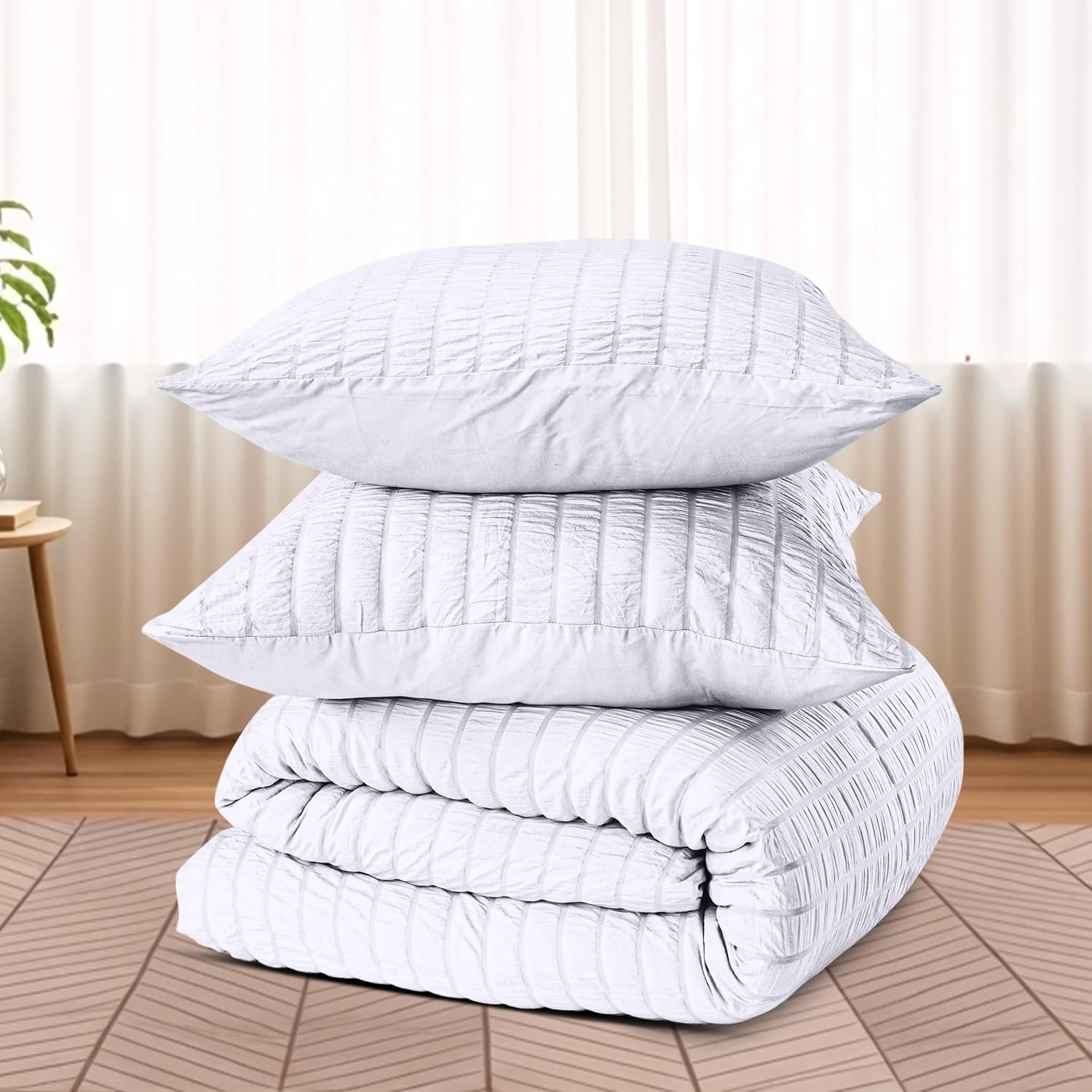 image:imageUtopia Bedding Seersucker Bettwsche 135x200 Set Mikrofaser Polyester Bettbezug 135x200 cm 1 Kissenbezug 80x80 cm BeigeWei