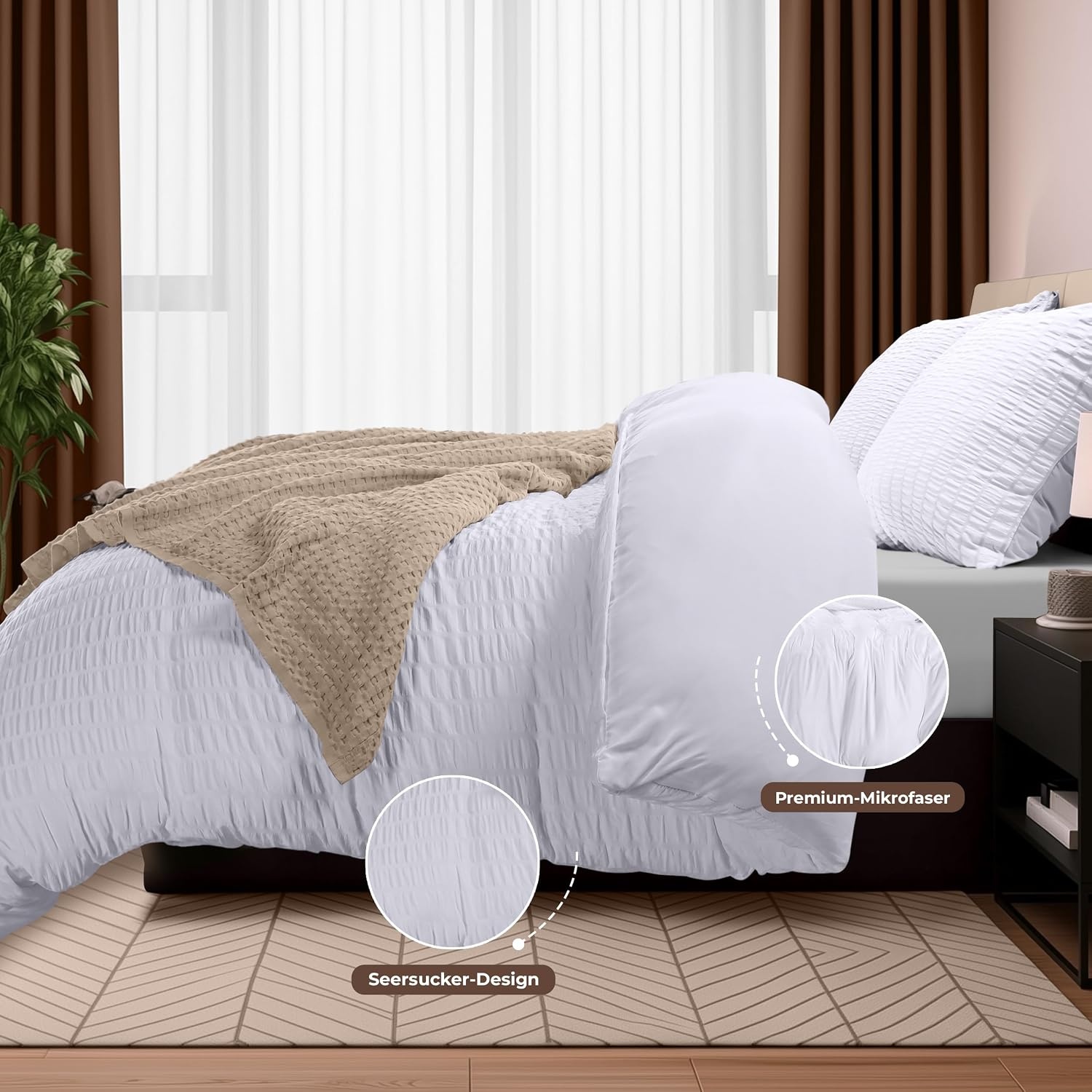 image:imageUtopia Bedding Seersucker Bettwsche 135x200 Set Mikrofaser Polyester Bettbezug 135x200 cm 1 Kissenbezug 80x80 cm BeigeWei