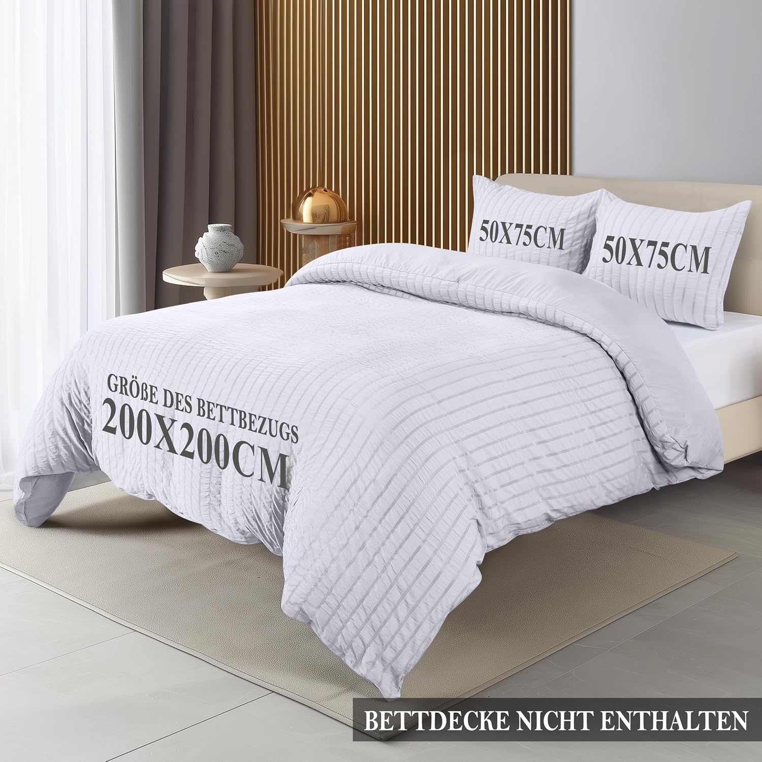 image:imageUtopia Bedding Seersucker Bettwsche 135x200 Set Mikrofaser Polyester Bettbezug 135x200 cm 1 Kissenbezug 80x80 cm BeigeWei
