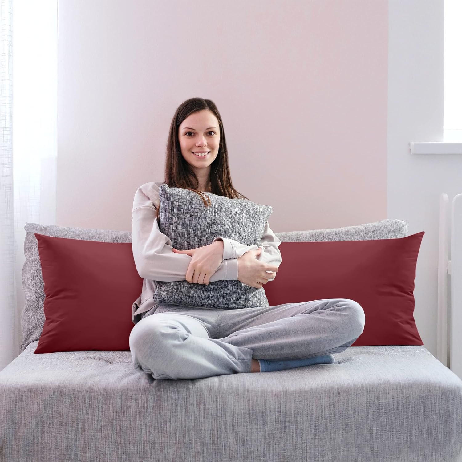 image:imageUtopia Bedding Seitenschlferkissen Krperkissen SchwangerschaftskissenBurgunderfarben