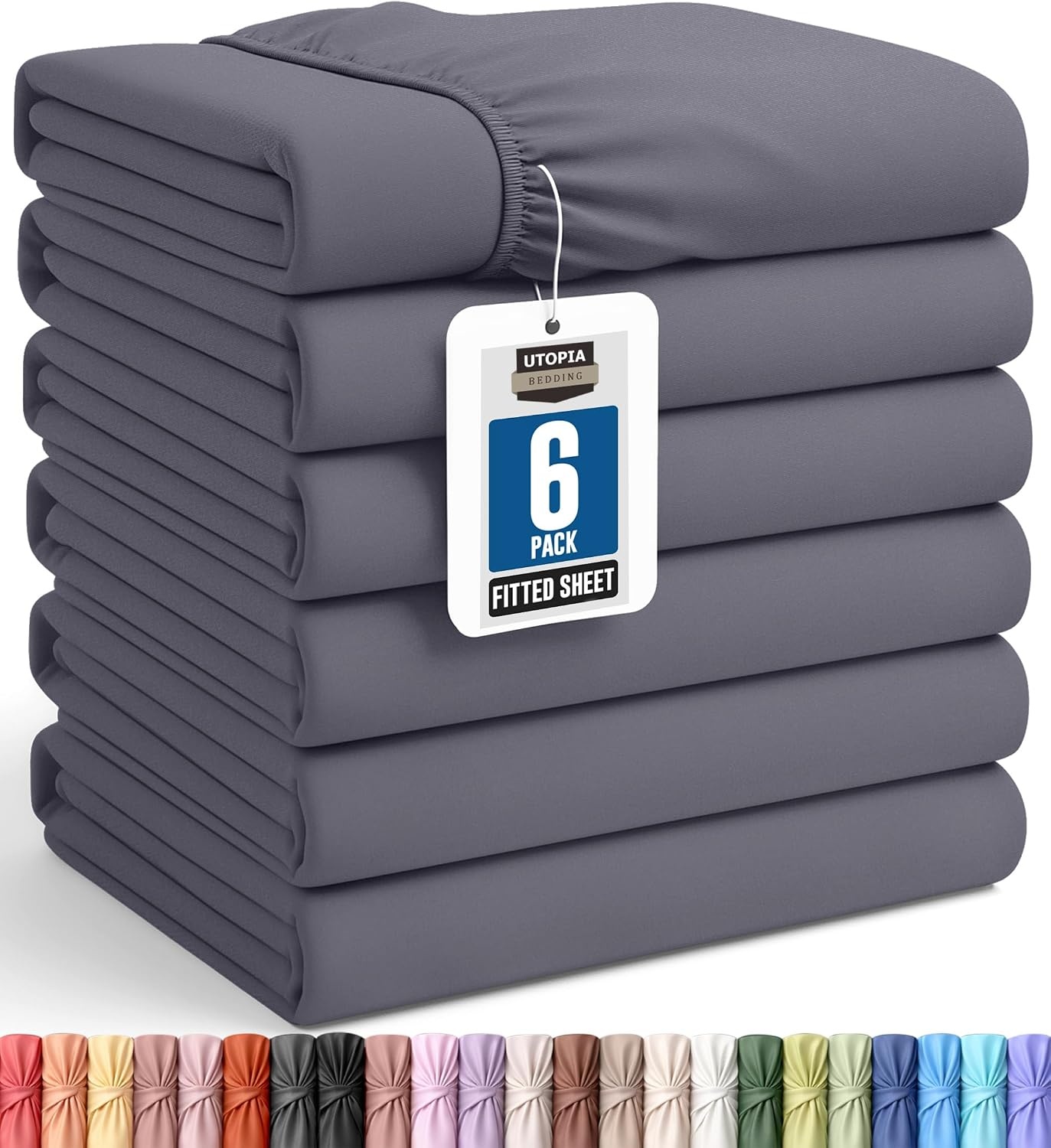 image:imageUtopia Bedding Spannbettlaken Packung mit 6 unteren Laken aus weicher gebrsteter Mikrofaser Tiefe Taschen knitterfrei lichtbestndig pflegeleicht GrauGrau