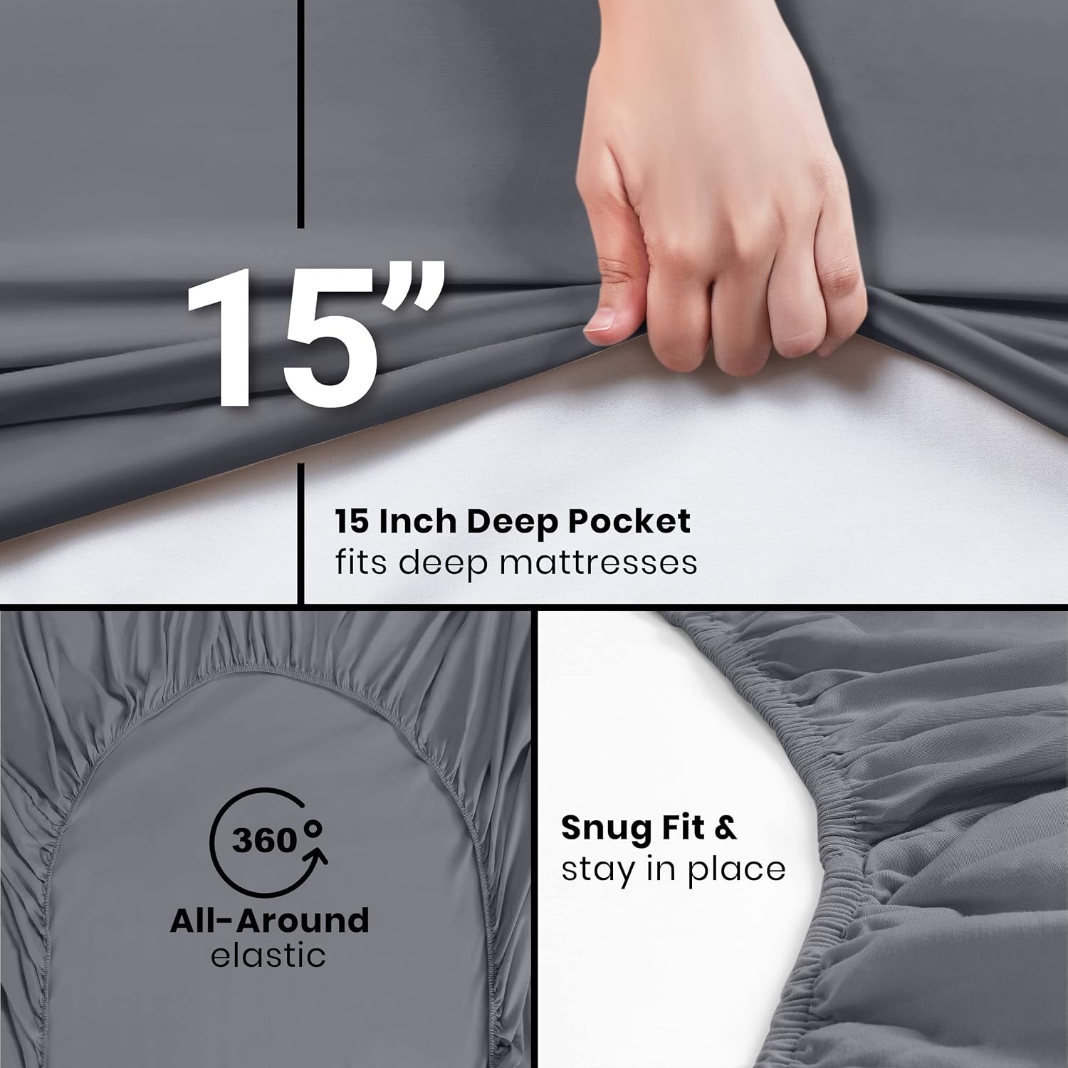 image:imageUtopia Bedding Spannbettlaken Packung mit 6 unteren Laken aus weicher gebrsteter Mikrofaser Tiefe Taschen knitterfrei lichtbestndig pflegeleicht GrauGrau