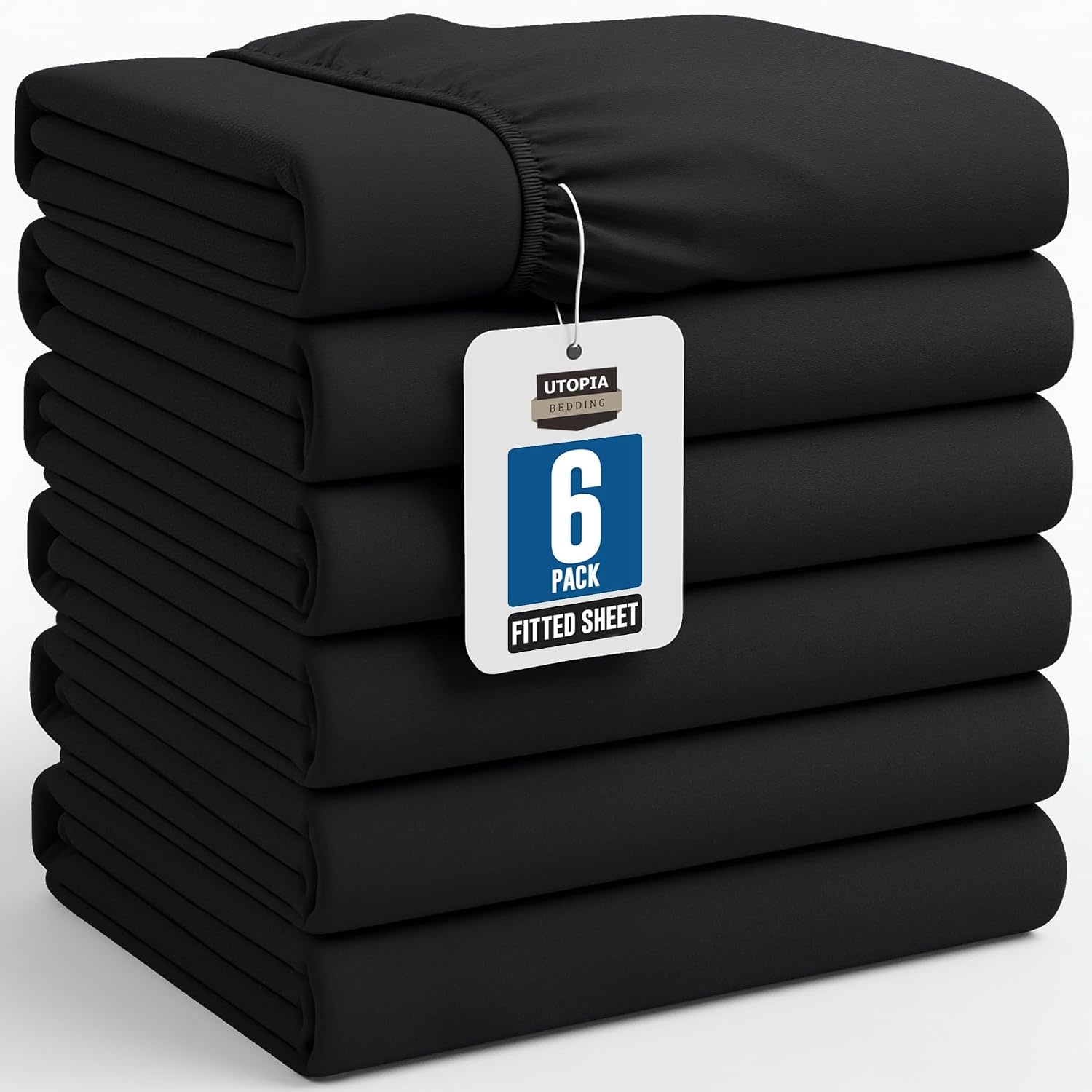 image:imageUtopia Bedding Spannbettlaken Packung mit 6 unteren Laken aus weicher gebrsteter Mikrofaser Tiefe Taschen knitterfrei lichtbestndig pflegeleicht GrauSchwarz