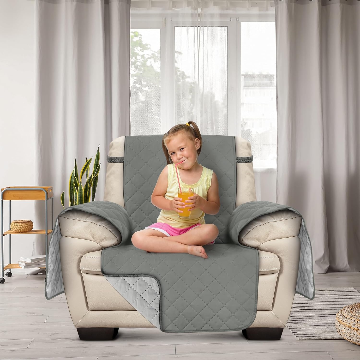 image:imageUtopia Bedding Wasserbweisend Sofa berzug 1 Sitzer rutschfeste Reversible sofabezug fr heimtiere mit elastischen Gurten Sofaschoner Grau