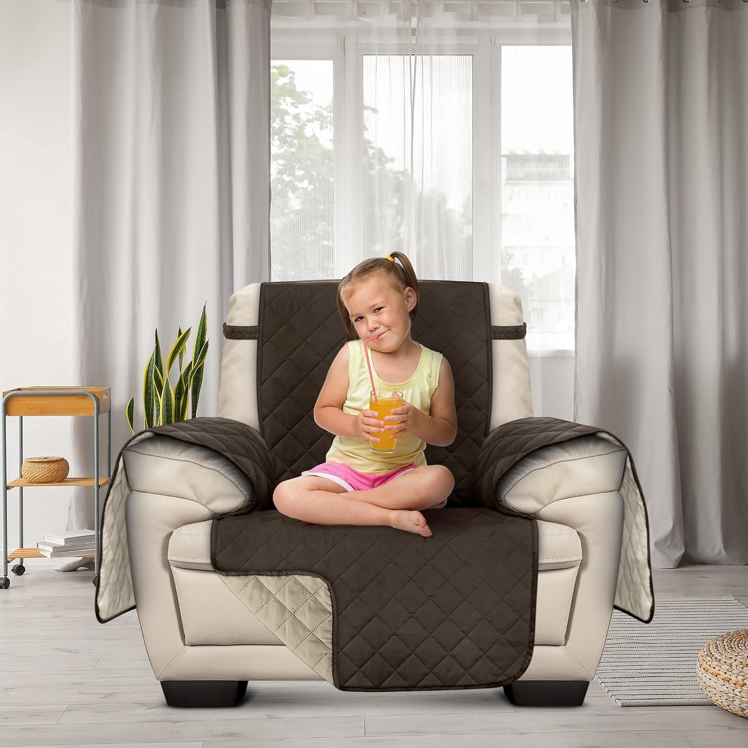 image:imageUtopia Bedding Wasserbweisend Sofa berzug Liegesessel rutschfeste Reversible sofabezug fr heimtiere mit elastischen Gurten Sofaschoner SchokoladenbraunBeige