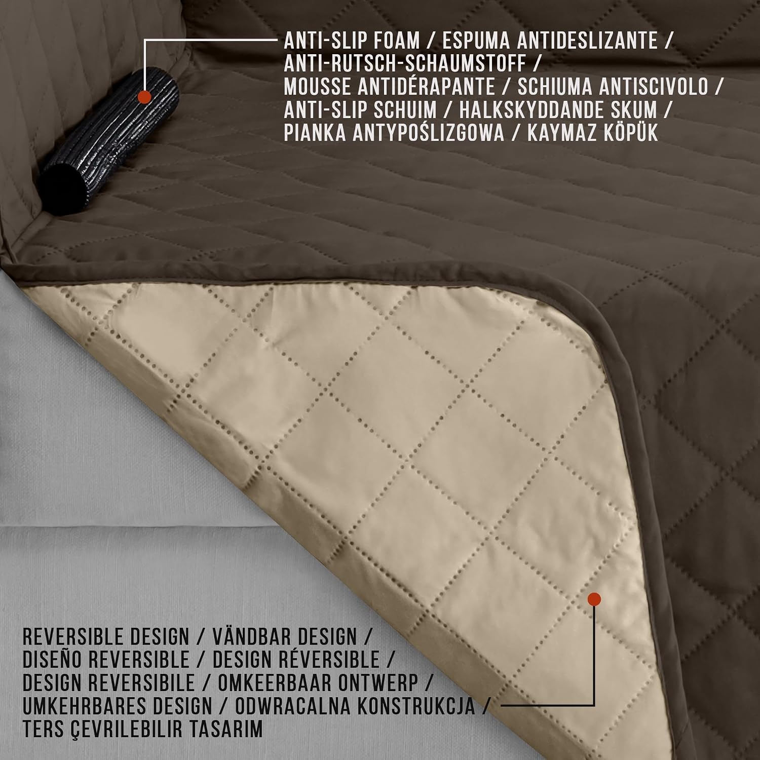 image:imageUtopia Bedding Wasserbweisend Sofa berzug Liegesessel rutschfeste Reversible sofabezug fr heimtiere mit elastischen Gurten Sofaschoner SchokoladenbraunBeige