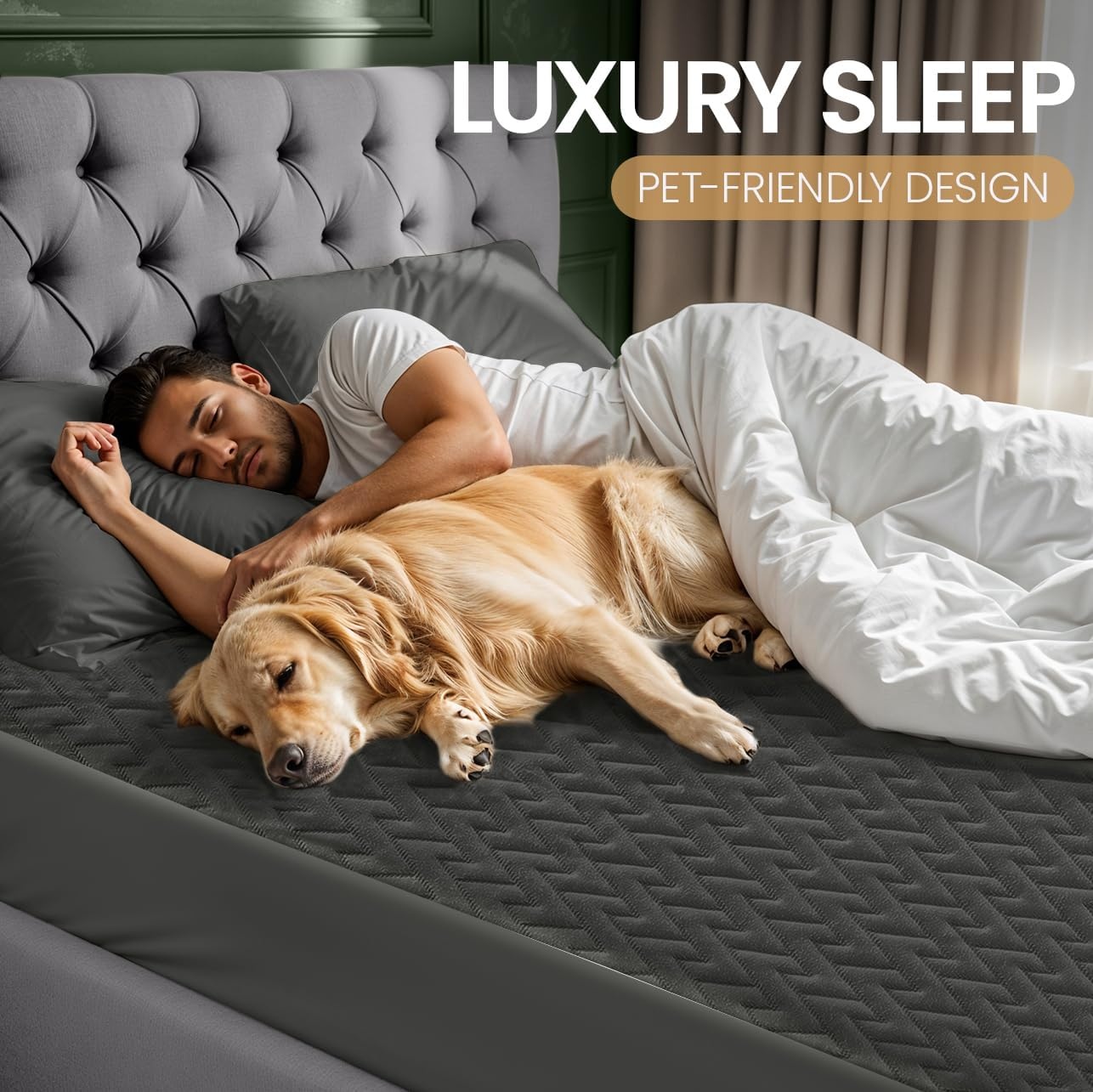 image:imageUtopia Bedding Wasserdichter Matratzenschoner 135 x 190 x 30 cm Hochwertiges ZickzackDesign atmungsaktiver Matratzenschoner aus weichem 3DGewebe passgenauer Schnitt mit tiefen dehnbaren TaschenGrau