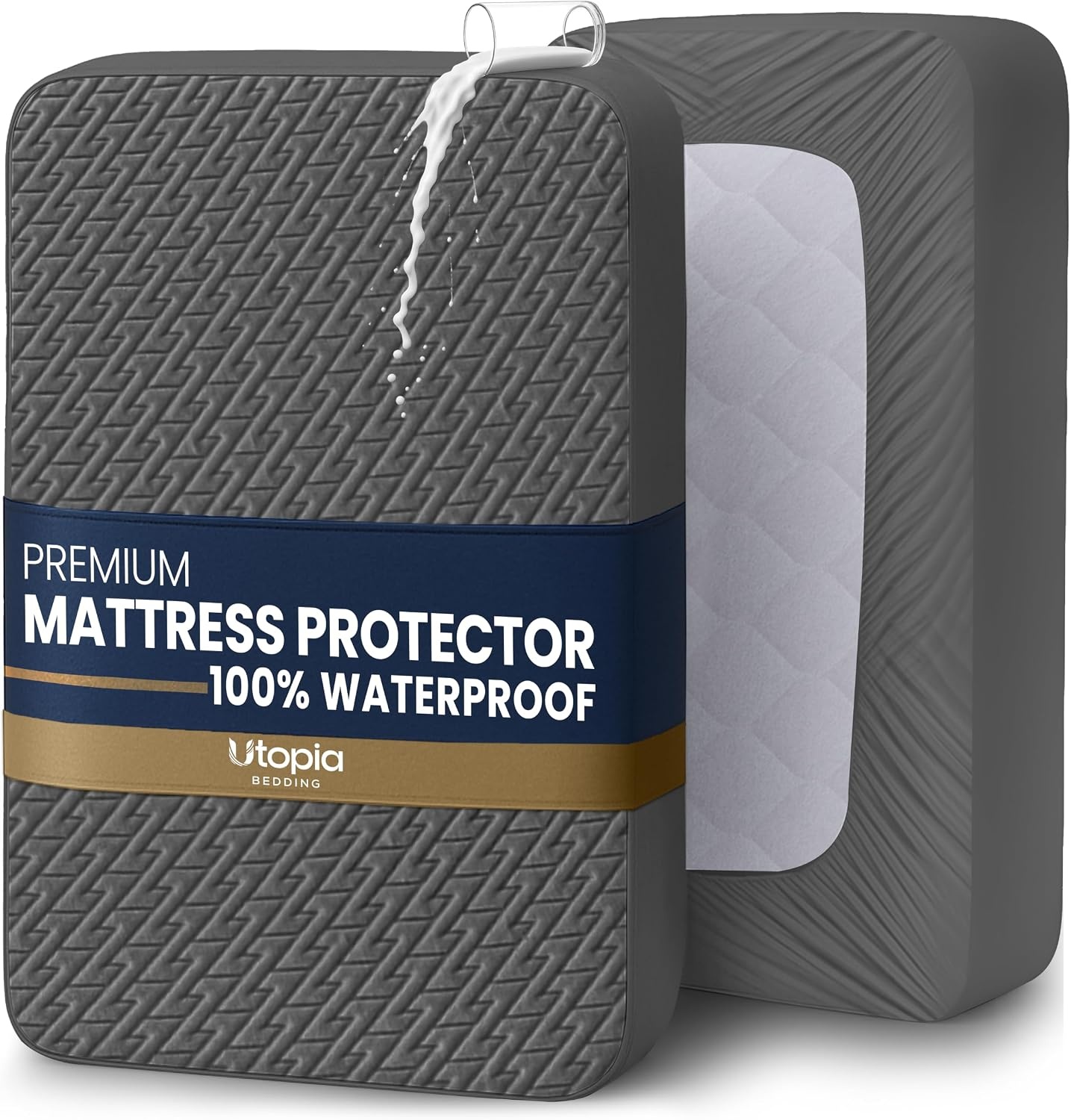 image:imageUtopia Bedding Wasserdichter Matratzenschoner 135 x 190 x 30 cm Hochwertiges ZickzackDesign atmungsaktiver Matratzenschoner aus weichem 3DGewebe passgenauer Schnitt mit tiefen dehnbaren TaschenGrau