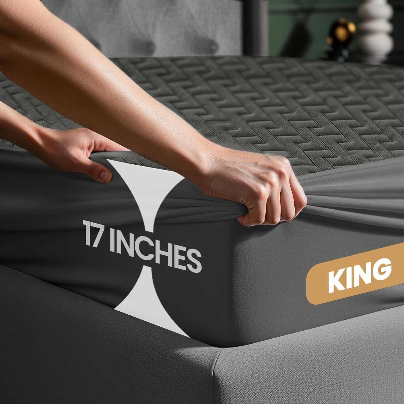 image:imageUtopia Bedding Wasserdichter Matratzenschoner 135 x 190 x 30 cm Hochwertiges ZickzackDesign atmungsaktiver Matratzenschoner aus weichem 3DGewebe passgenauer Schnitt mit tiefen dehnbaren TaschenGrau