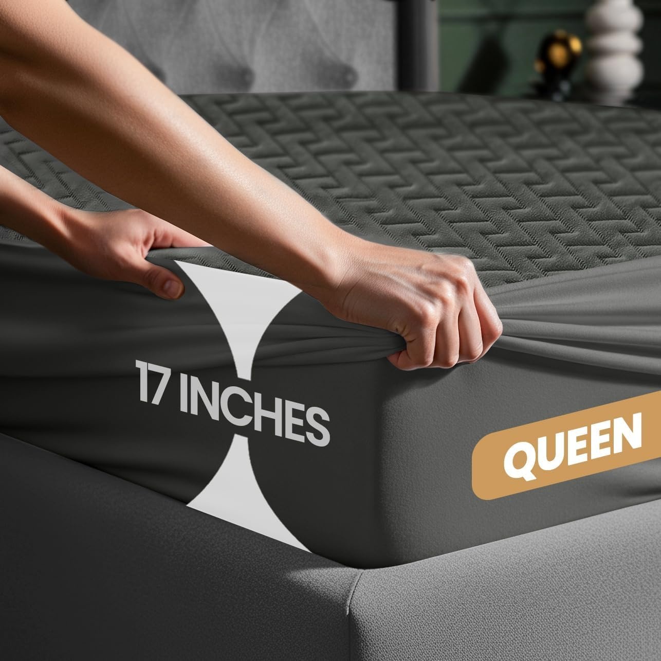 image:imageUtopia Bedding Wasserdichter Matratzenschoner 135 x 190 x 30 cm Hochwertiges ZickzackDesign atmungsaktiver Matratzenschoner aus weichem 3DGewebe passgenauer Schnitt mit tiefen dehnbaren TaschenGrau