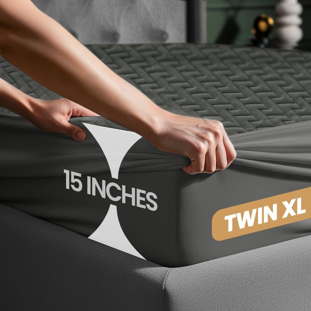 image:imageUtopia Bedding Wasserdichter Matratzenschoner 135 x 190 x 30 cm Hochwertiges ZickzackDesign atmungsaktiver Matratzenschoner aus weichem 3DGewebe passgenauer Schnitt mit tiefen dehnbaren TaschenGrau