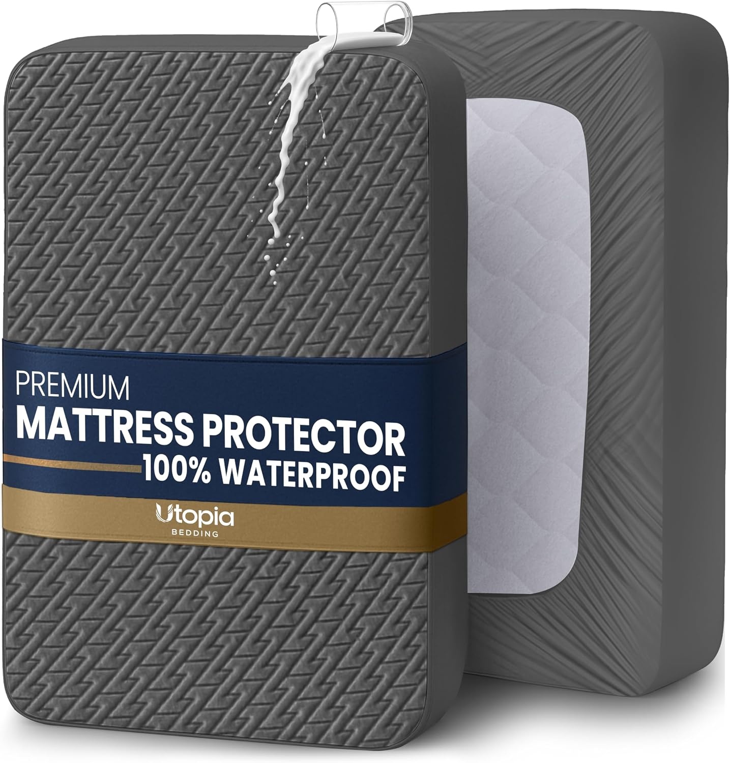 image:imageUtopia Bedding Wasserdichter Matratzenschoner 135 x 190 x 30 cm Hochwertiges ZickzackDesign atmungsaktiver Matratzenschoner aus weichem 3DGewebe passgenauer Schnitt mit tiefen dehnbaren TaschenGrau