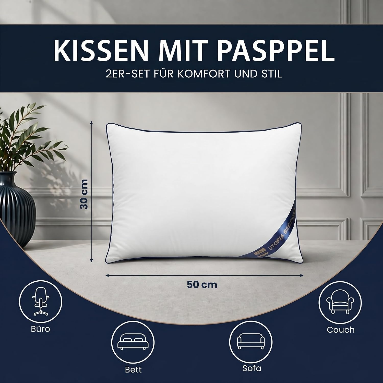 image:imageUtopia Bedding kopfkissen 80x80 2er Set Schlafkissen AtmungsaktivWei