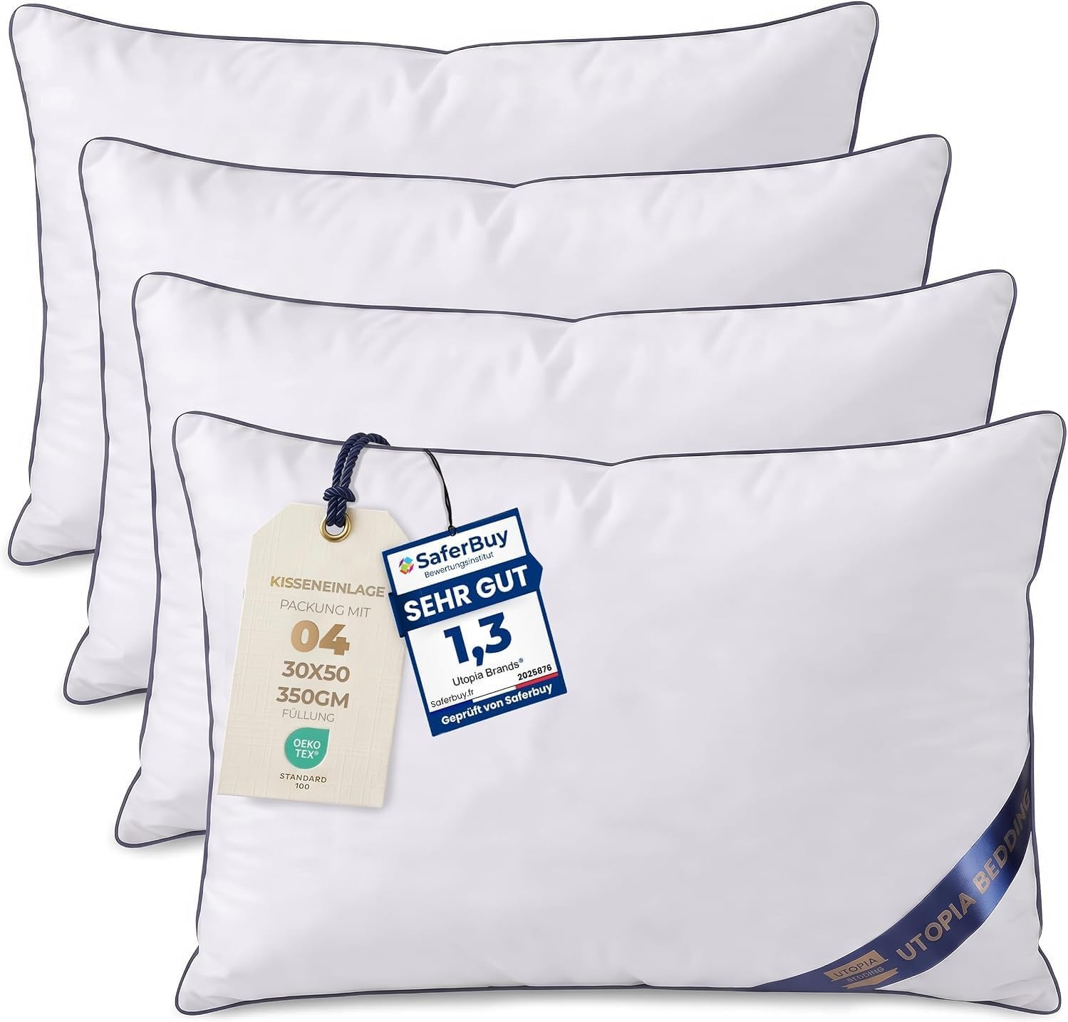 image:imageUtopia Bedding kopfkissen 80x80 2er Set Schlafkissen AtmungsaktivWei
