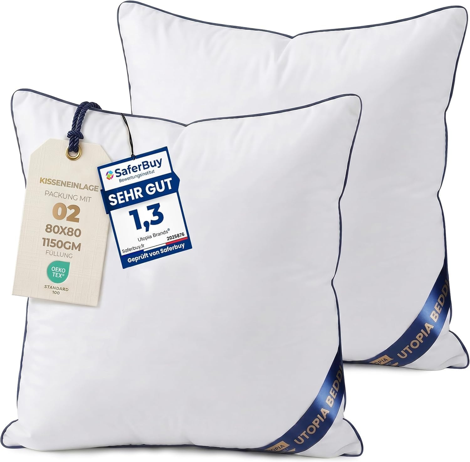 image:imageUtopia Bedding kopfkissen 80x80 2er Set Schlafkissen AtmungsaktivWei