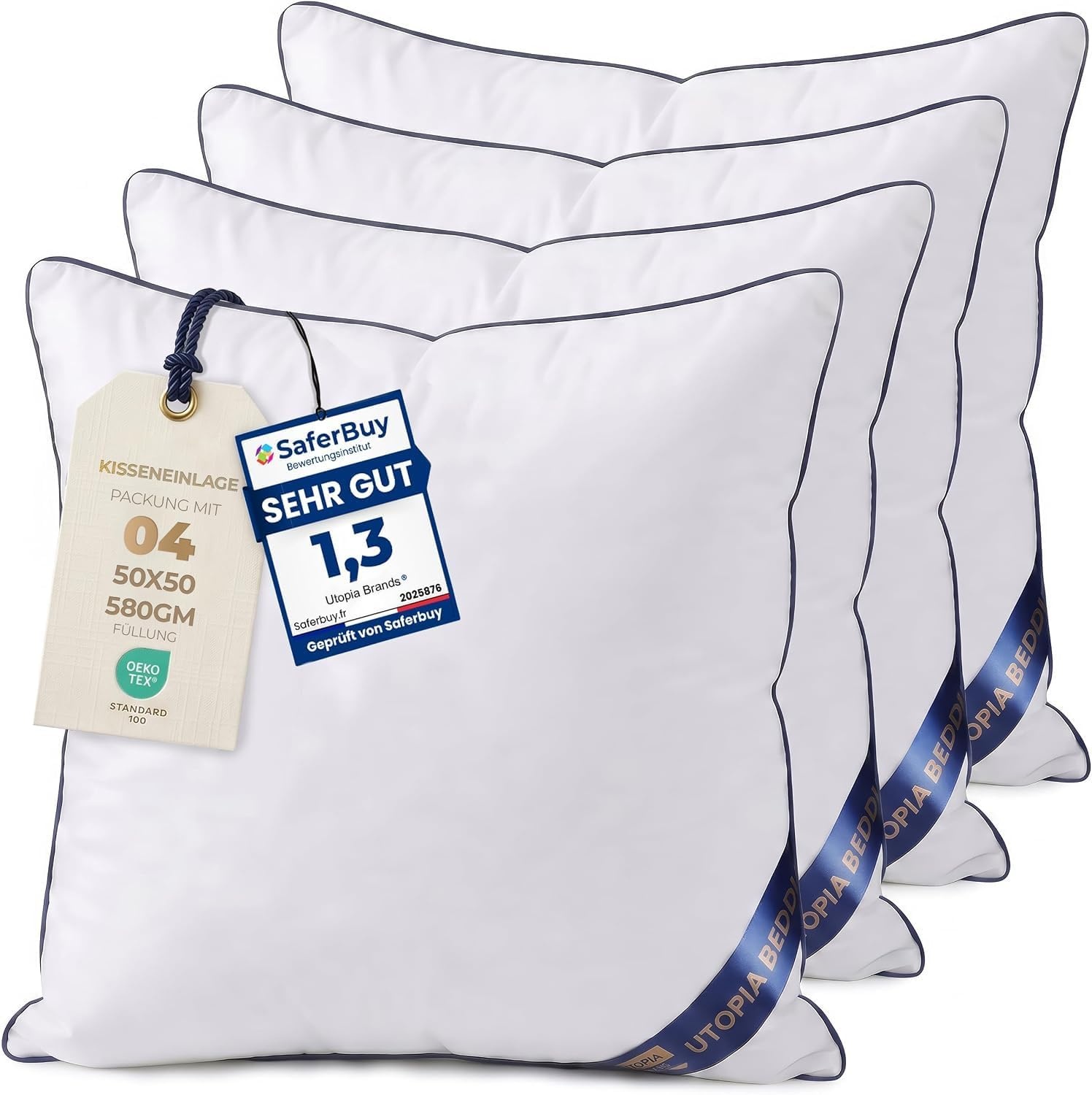 image:imageUtopia Bedding kopfkissen 80x80 2er Set Schlafkissen AtmungsaktivWei