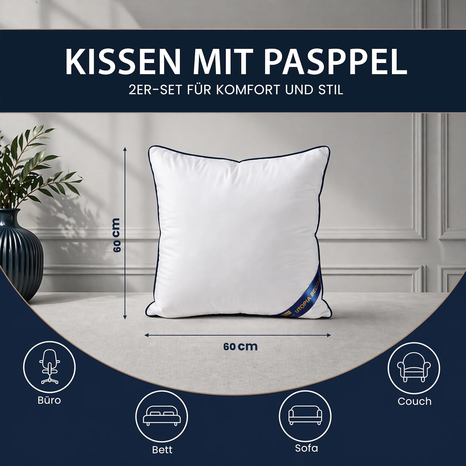image:imageUtopia Bedding kopfkissen 80x80 2er Set Schlafkissen AtmungsaktivWei