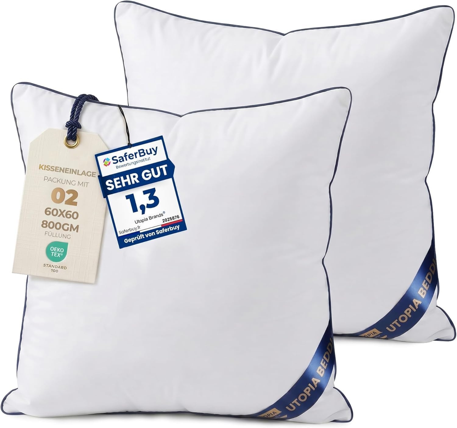image:imageUtopia Bedding kopfkissen 80x80 2er Set Schlafkissen AtmungsaktivWei