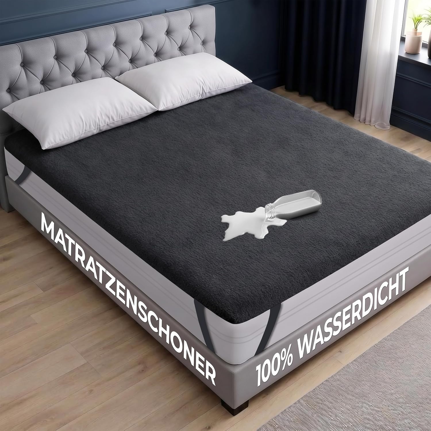 image:imageWasserdichter Matratzenschoner 70x200 cm mit 4 EckbndernGrau