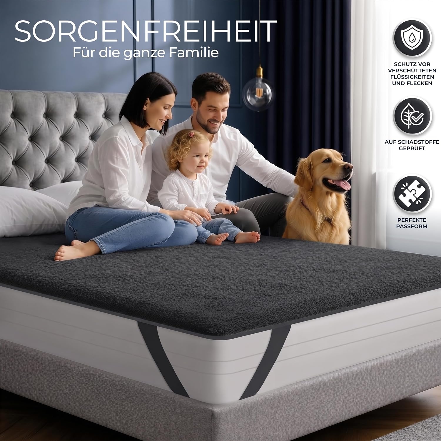 image:imageWasserdichter Matratzenschoner 70x200 cm mit 4 EckbndernGrau