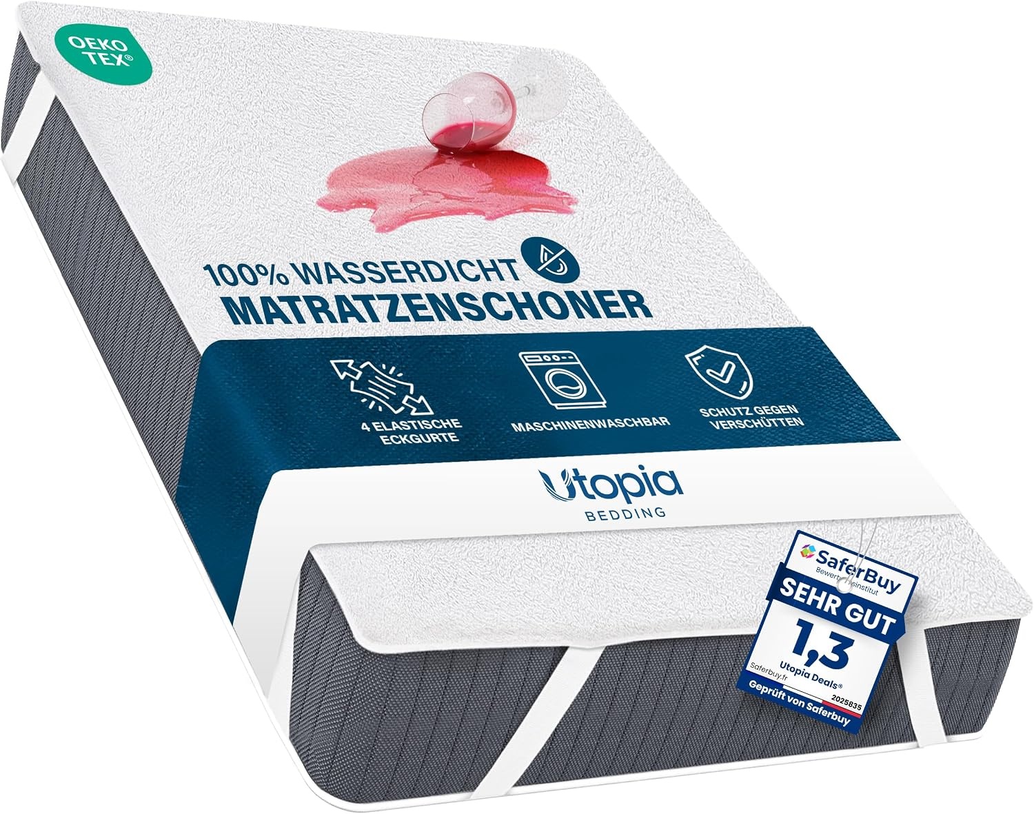 image:imageWasserdichter Matratzenschoner 70x200 cm mit 4 EckbndernWei
