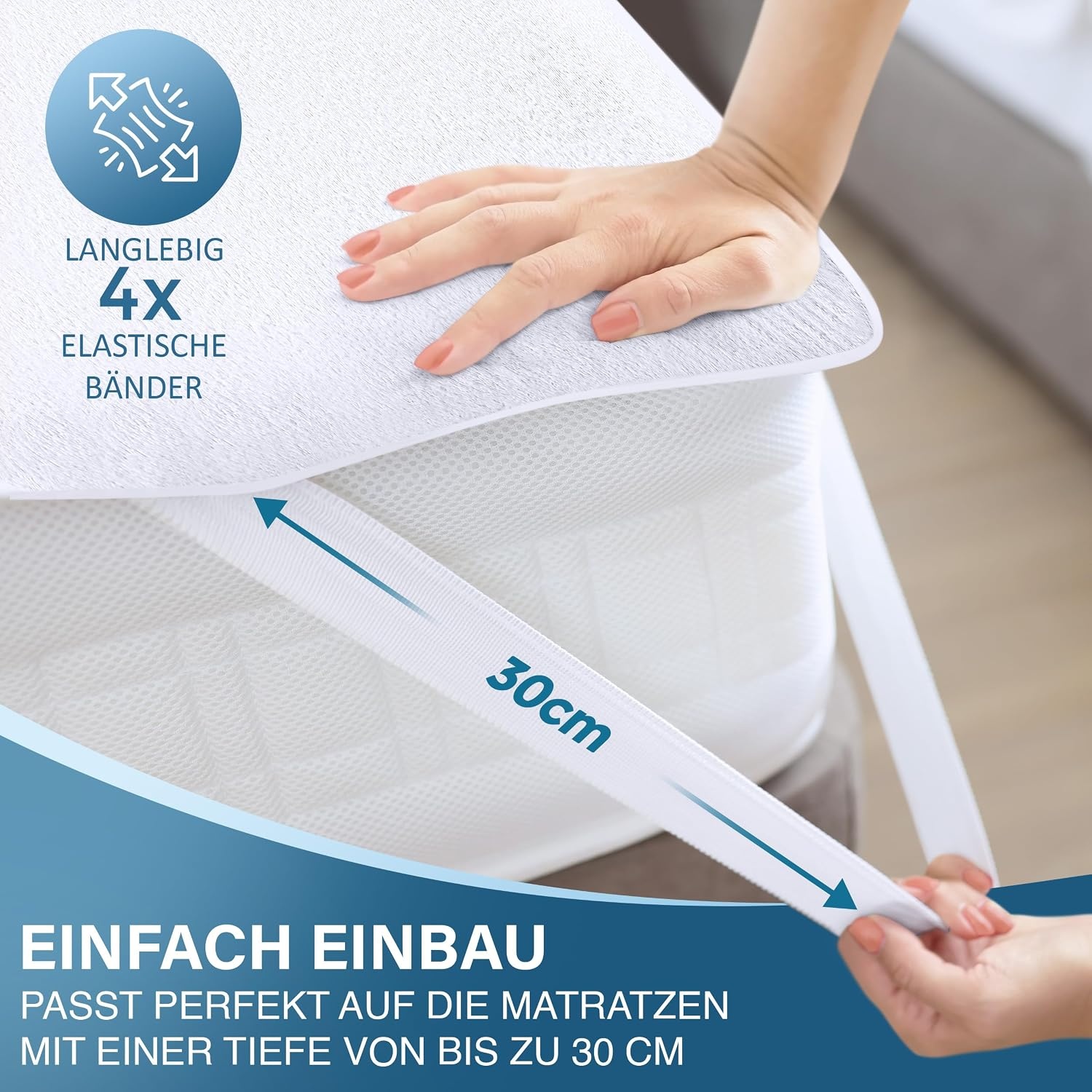 image:imageWasserdichter Matratzenschoner 70x200 cm mit 4 EckbndernWei