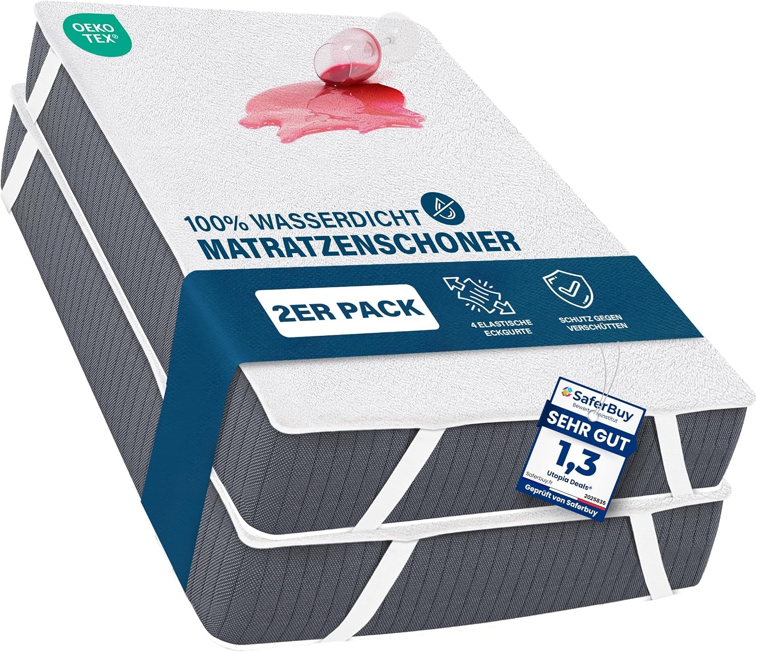 image:imageWasserdichter Matratzenschoner 70x200 cm mit 4 EckbndernWei