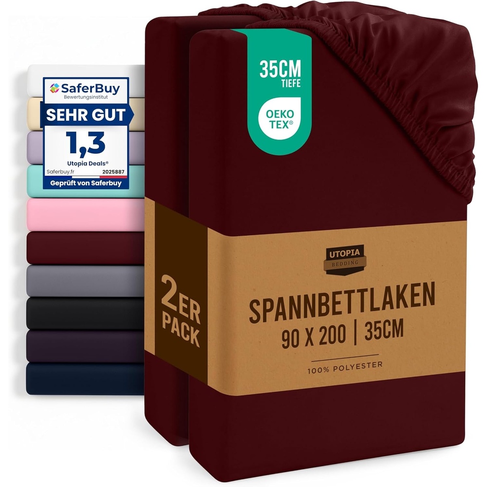 image:imageUtopia Bedding 2er Set Spannbettlaken 90x200cm BeigeBurgund