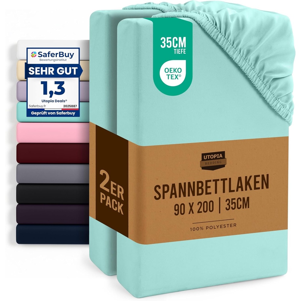 image:imageUtopia Bedding 2er Set Spannbettlaken 90x200cm BeigeSpa Blau