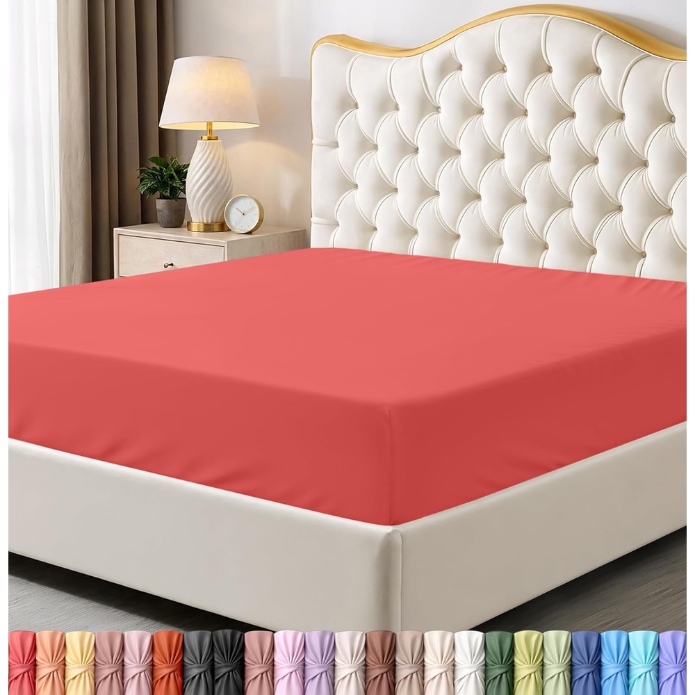 image:imageUtopia Bedding 6er Set Spannbettlaken 160 x 200 cm WeiKorallenrot