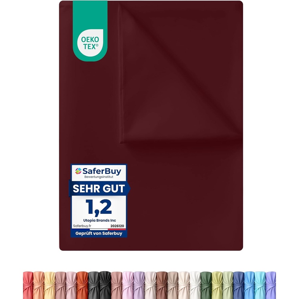 image:imageUtopia Bedding Bettlaken ohne Gummizug 225x255cm GrauBurgunderrot