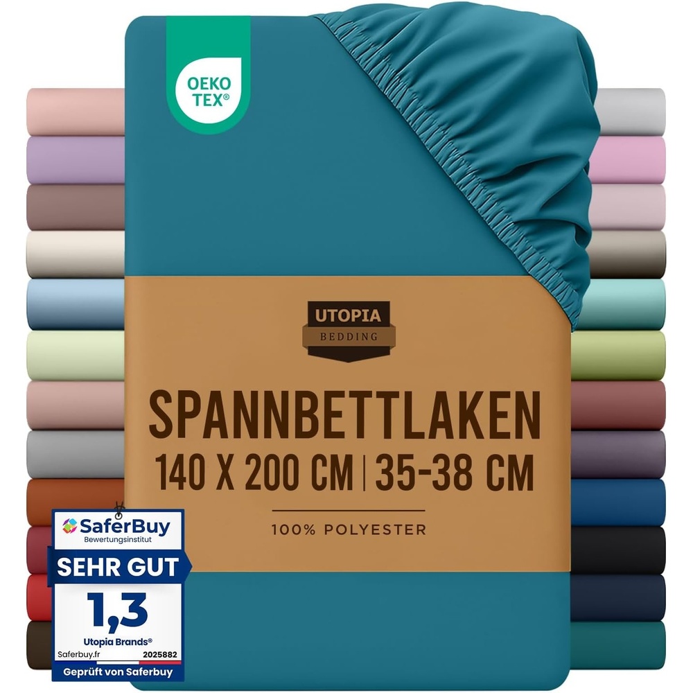 image:imageUtopia Bedding Spannbettlaken 140x200cm BurgunderrotDenim Blau