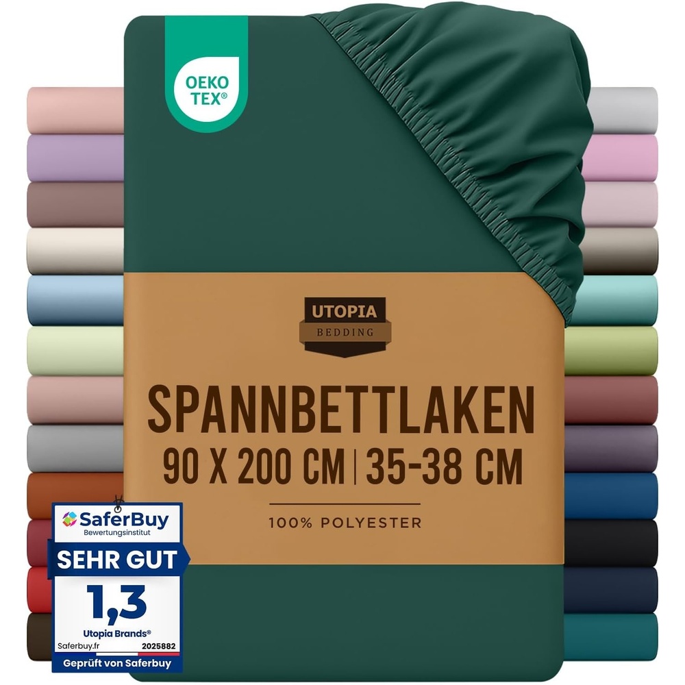 image:imageUtopia Bedding Spannbettlaken 140x200cm BurgunderrotSmaragd Grn