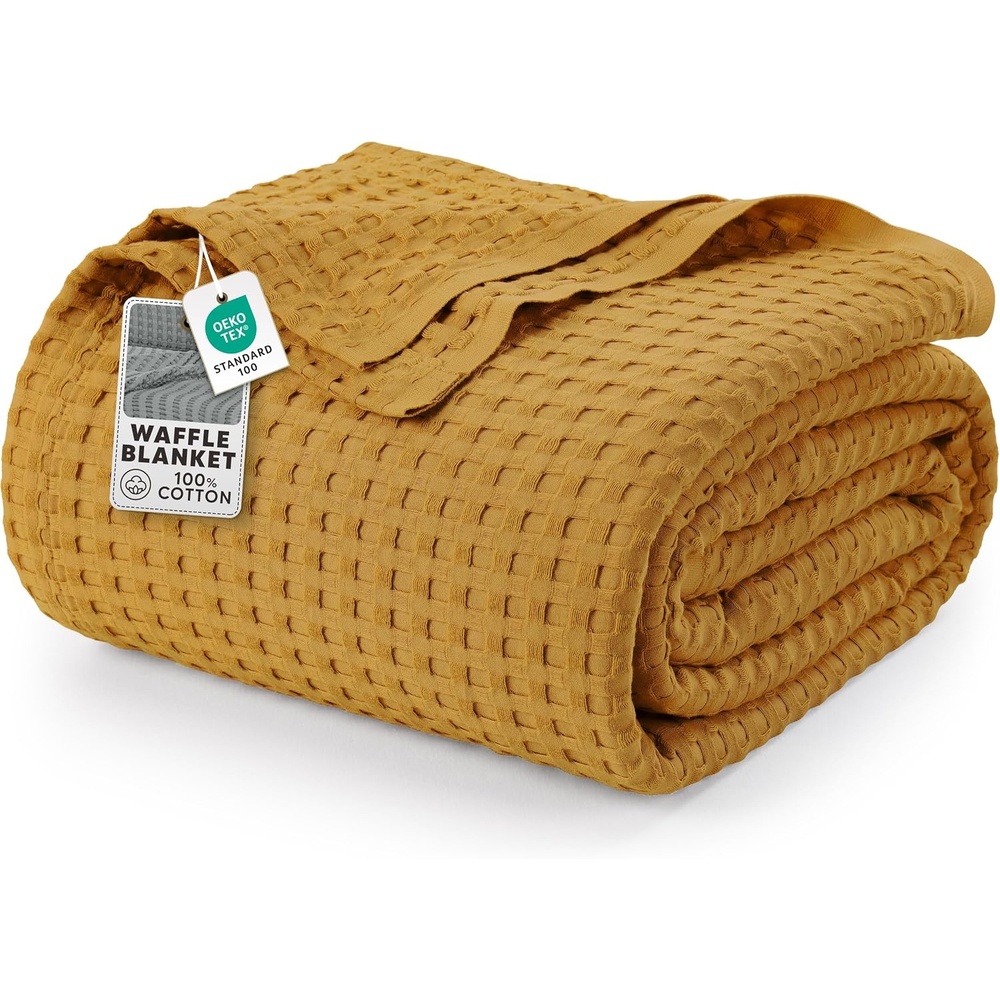 image:imageUtopia Bedding 100 Baumwolle Waffeldecke Kuschedecke 300 GSM Anthrazitgrau 274 x 228 cm weiche leichte atmungsaktive tagesdecke Sofa amp Couch berwurf fr alle JahreszeitenSenf
