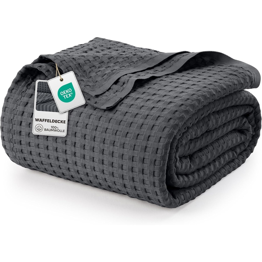 image:imageUtopia Bedding 100 Baumwolle Waffeldecke Kuschedecke 300 GSM Anthrazitgrau 274 x 228 cm weiche leichte atmungsaktive tagesdecke Sofa amp Couch berwurf fr alle JahreszeitenAnthrazit