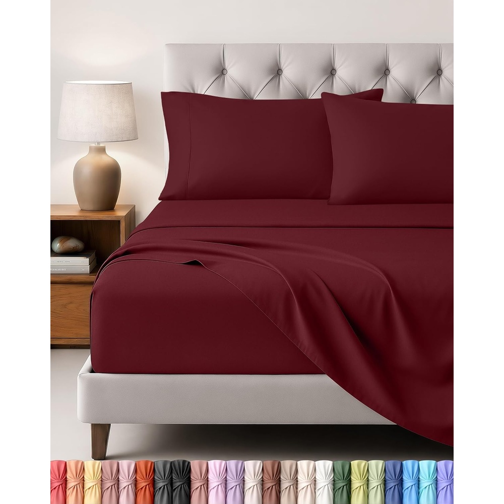image:imageUtopia Bedding 4 Teilige Bettlaken Set 135x190cm Niederlndisches BlauBurgunderfarben