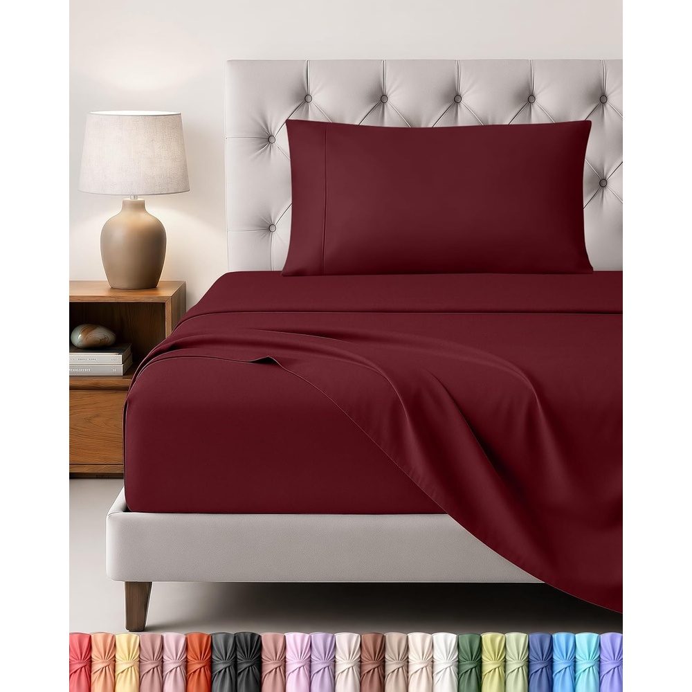 image:imageUtopia Bedding 4 Teilige Bettlaken Set 135x190cm Niederlndisches BlauBurgunderrot