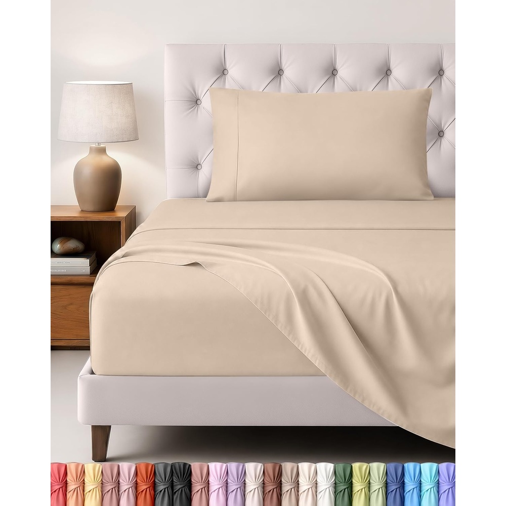 image:imageUtopia Bedding 4 Teilige Bettlaken Set 180x200cm BurgunderrotBeige