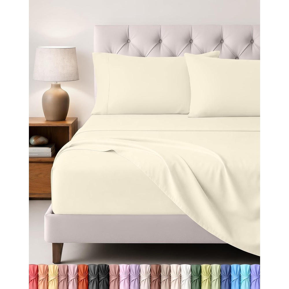 image:imageUtopia Bedding 4 Teilige Bettlaken Set 180x200cm BurgunderrotElfenbein