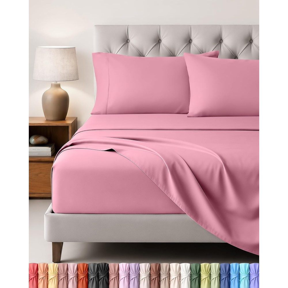 image:imageUtopia Bedding 4 Teilige Bettlaken Set 180x200cm BurgunderrotRosa