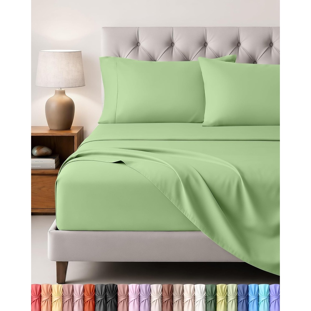 image:imageUtopia Bedding 4 Teilige Bettlaken Set 180x200cm BurgunderrotSalbei Grn