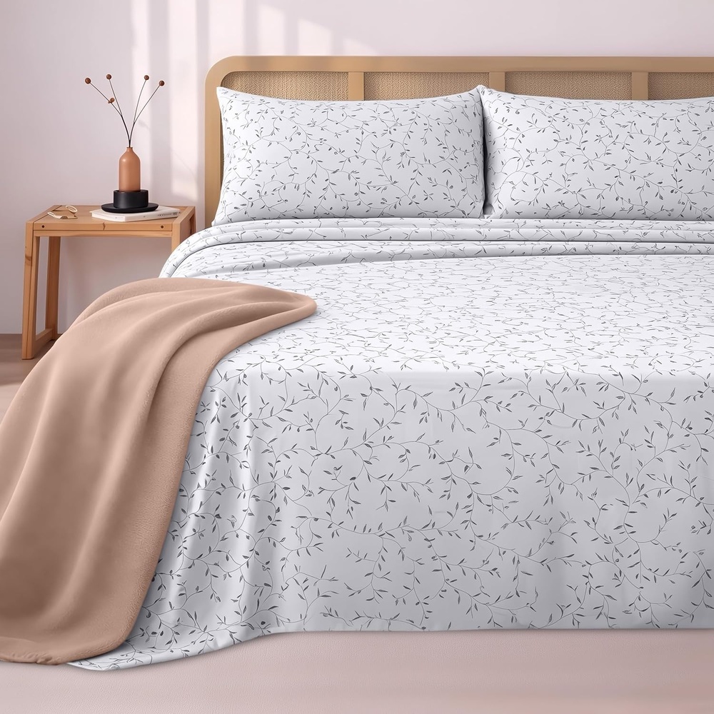 image:imageUtopia Bedding 4Teiliges Bedrucktes Bettlaken Set 180 x 200 cm Reben Grau PolyesterMikrofaser 1 Spannbetttuch 180x200 cm 1 Bettlaken 270x290 cm und 2 Kissenbezge 50x75 cm
