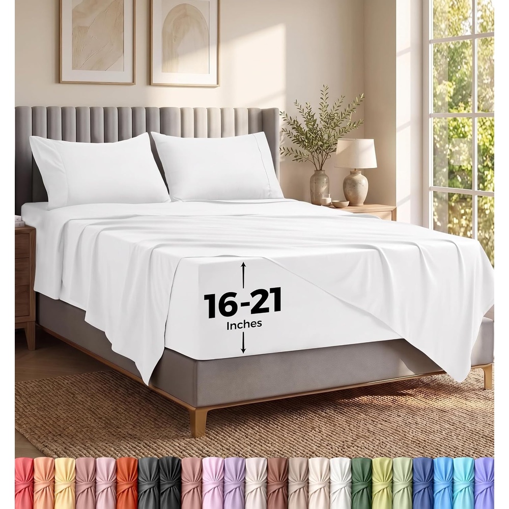 image:imageUtopia Bedding Bettlaken Set 3 Teilige Schwarz Polyester Mikrofaser OekoTex Zertifiziert Spannbettlaken 90x190 Bettlaken 167x243 1 Bestickten Kissenbezug 50x75WeissOpulenter Garten
